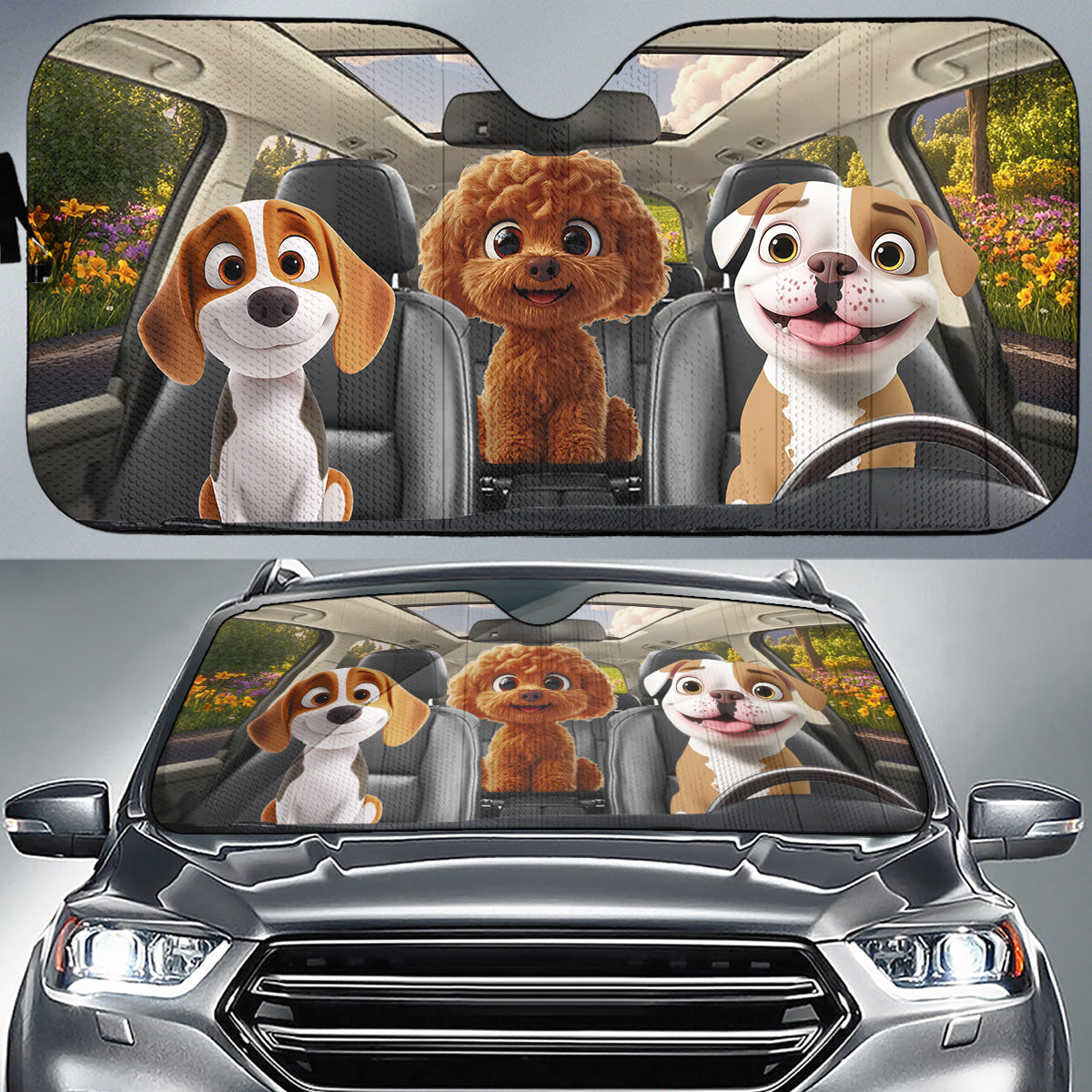 Dog Drives Car - Personalized Car Sunshade