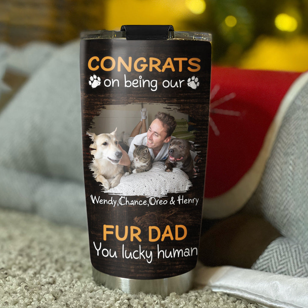 Custom Photo Christmas Birthday Gifts For Pet Dad, Pet Lovers • Congrats On Being Our Dad Cartoon Ver Pet Photo - Personalized Tumbler
