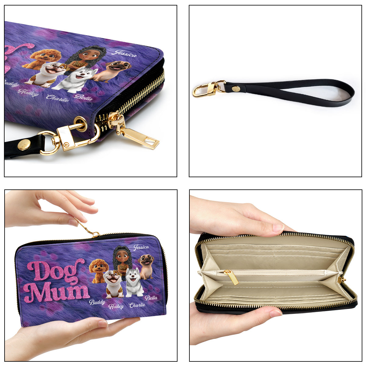 Bling Dog Mom Cartoon - Personalized Leather Wallet