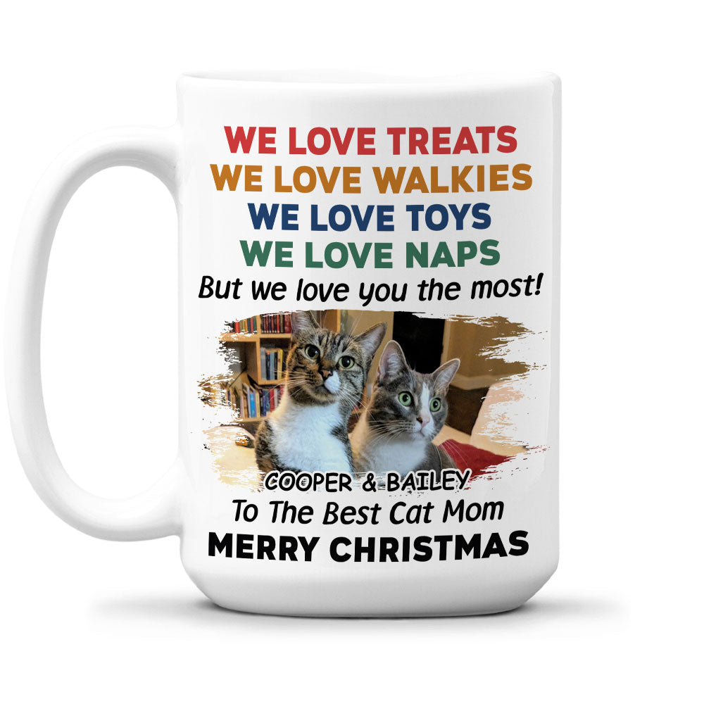 Custom Photo Christmas Birthday Gifts For Cat Lovers • Cats Love You Snow Ver Photo - Personalized Coffee Mug