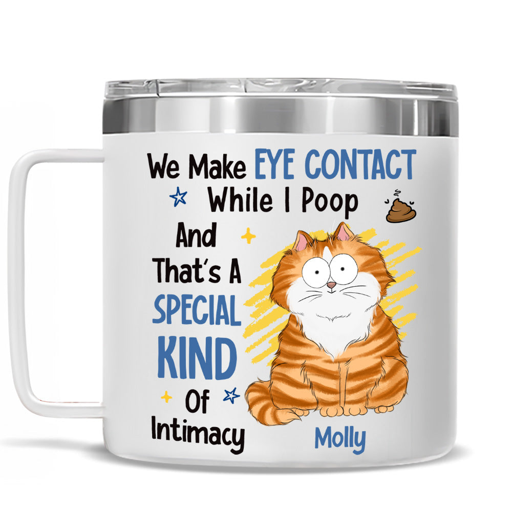 Custom Christmas Birthday Gifts For Cat Mom, Cat Lovers • Intimate Eye Contact - Personalized 14oz Stainless Steel Tumbler With Handle