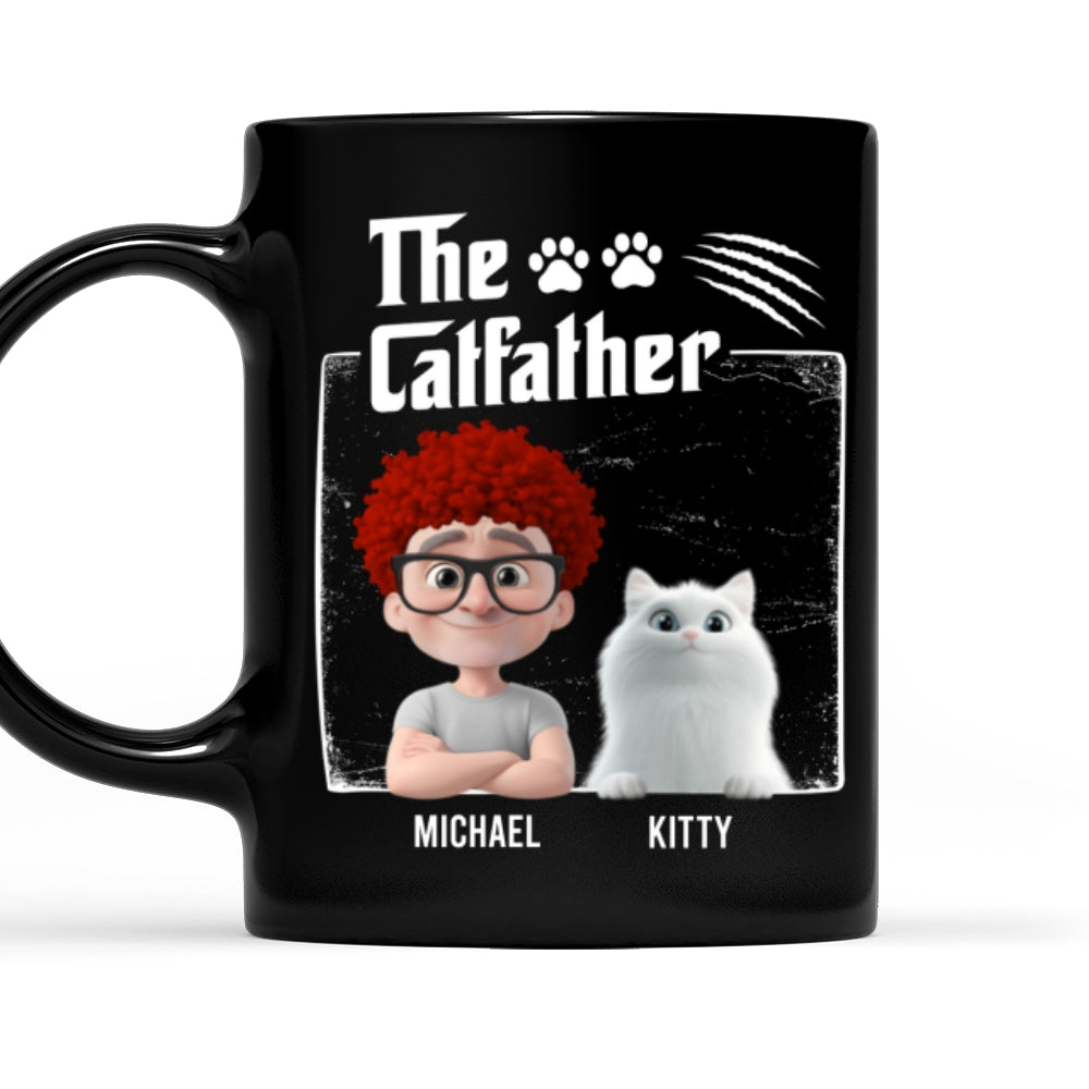 Custom Christmas Birthday Gifts For Cat Dad, Cat Lovers • The Catfather Dark Ver - Personalized Coffee Mug