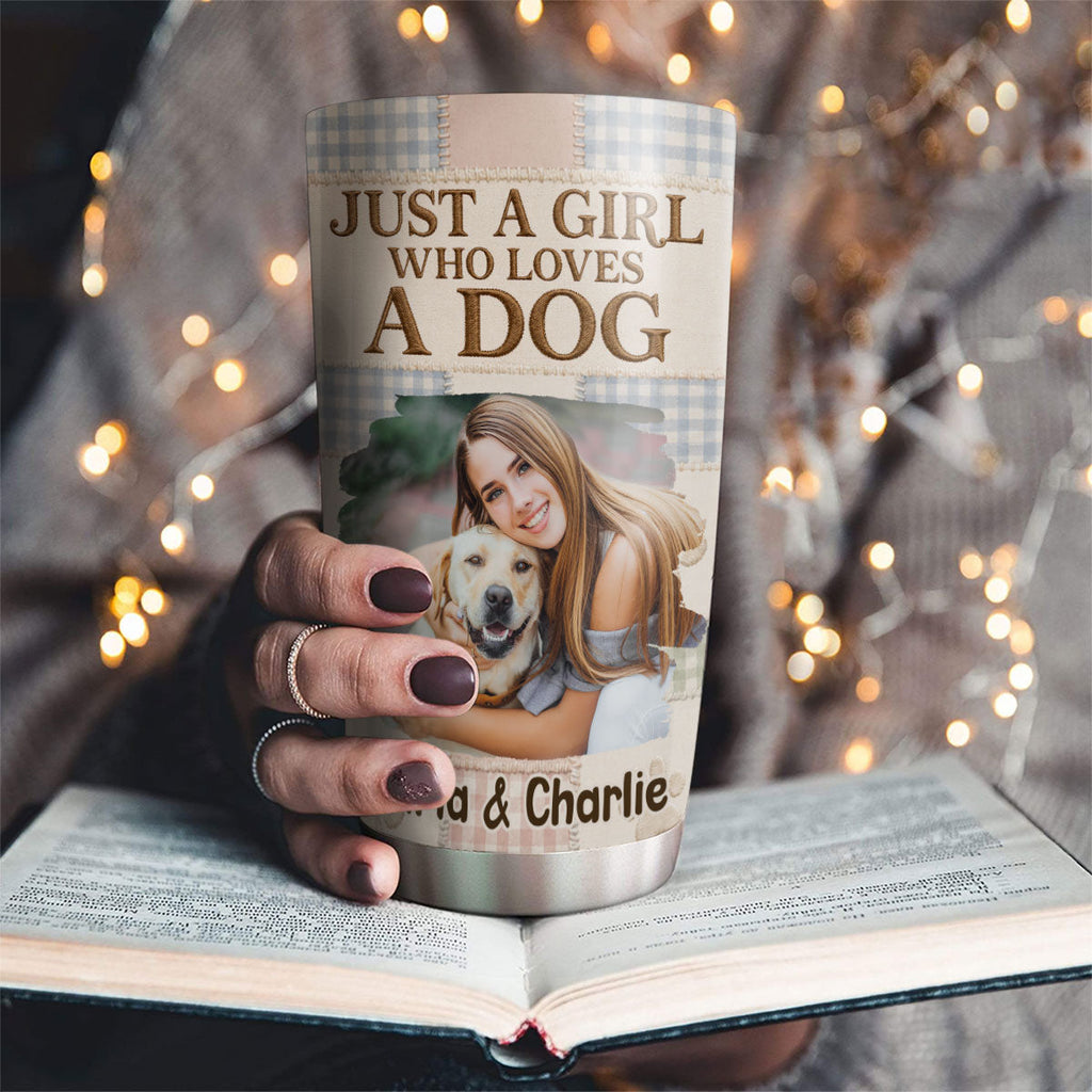 Custom Photo Christmas Birthday Gifts For Dog Mom, Dog Lovers • Just A Girl With Her Dogs Photo -Personalized 3D Effect Tumbler