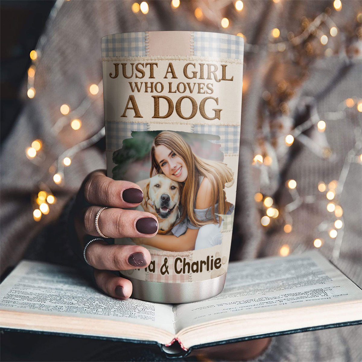 Custom Photo Christmas Birthday Gifts For Dog Mom, Dog Lovers • Just A Girl With Her Dogs Photo -Personalized 3D Effect Tumbler