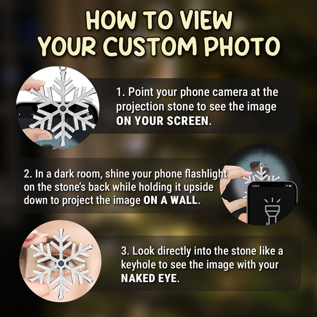 Custom Christmas Memorial Sympathy Gifts For Dogs, Cats • Beside You - Personalized Photo Snowflake Projection Ornament