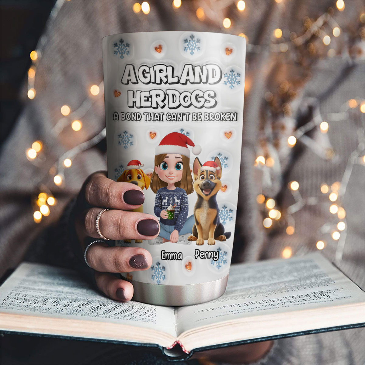 Custom Christmas Birthday Gifts For Dog Mom, Dog Lovers • Christmas Day With Dog Mom Ver 2 - Personalized 3D Inflated Effect Tumbler