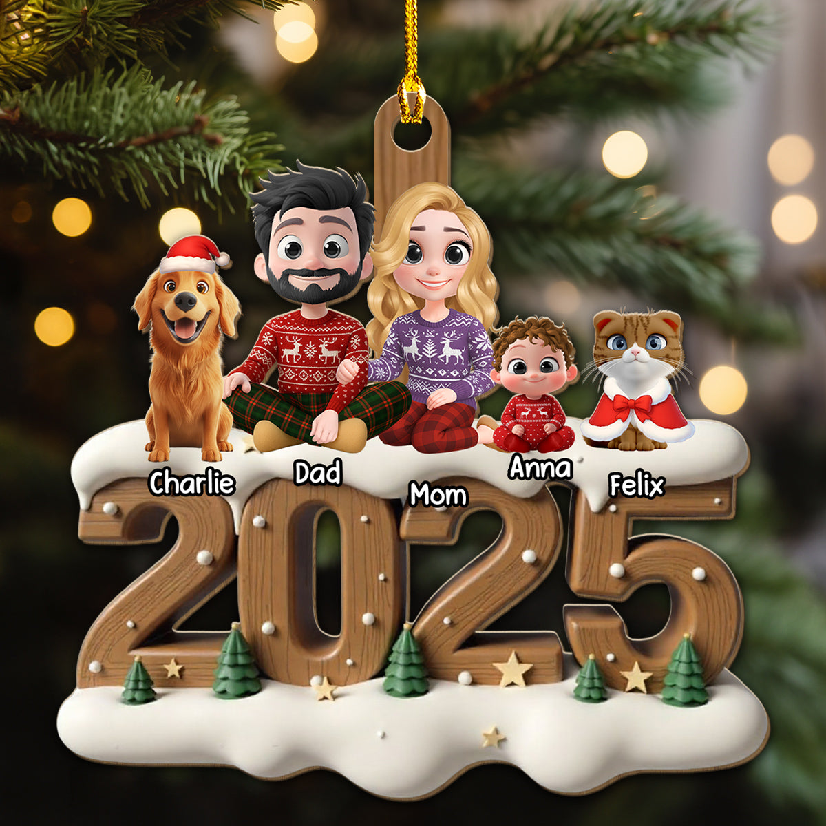As A Family With Fur Babies - Personalized 3D Effect Wood Ornament