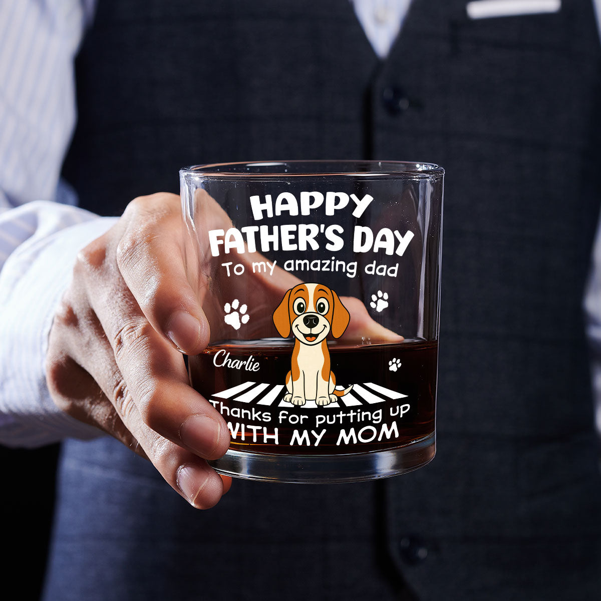 Custom Father's Day Birthday Drinkware Gifts for Dog Dad • Putting Up With Funny Dad - Personalized Whiskey Glass