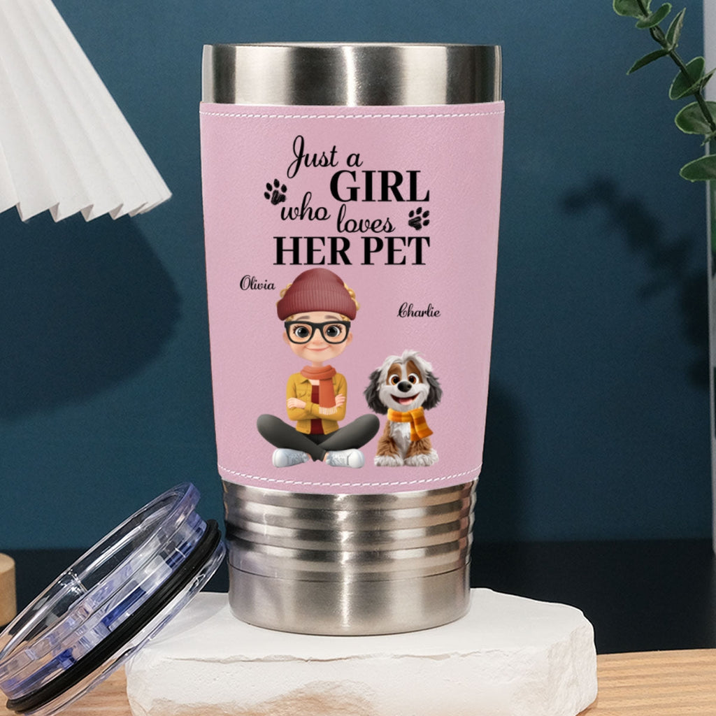 Custom Christmas Birthday Gifts For Pet Mom, Pet Lovers • Pumskin Pet Autumn - Personalized Pink Leather Tumbler