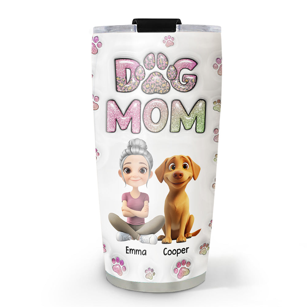 Custom Christmas Birthday Gifts For Dog Mom, Dog Lovers • Dog Mom Lovely Chibi Full Option - Personalized 3D Inflated Effect Tumbler