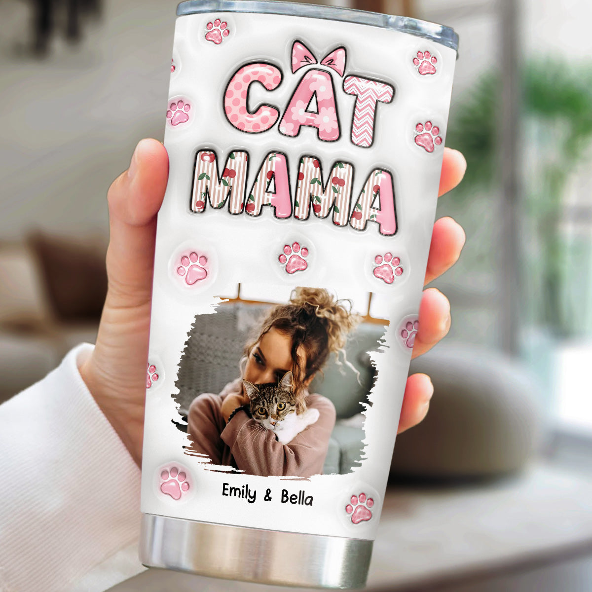 Custom Photo Christmas Birthday Gifts For Cat Mom, Cat Lovers • Cherry On Top Cat Version Photo 2 - Personalized 3D Inflated Effect Tumbler