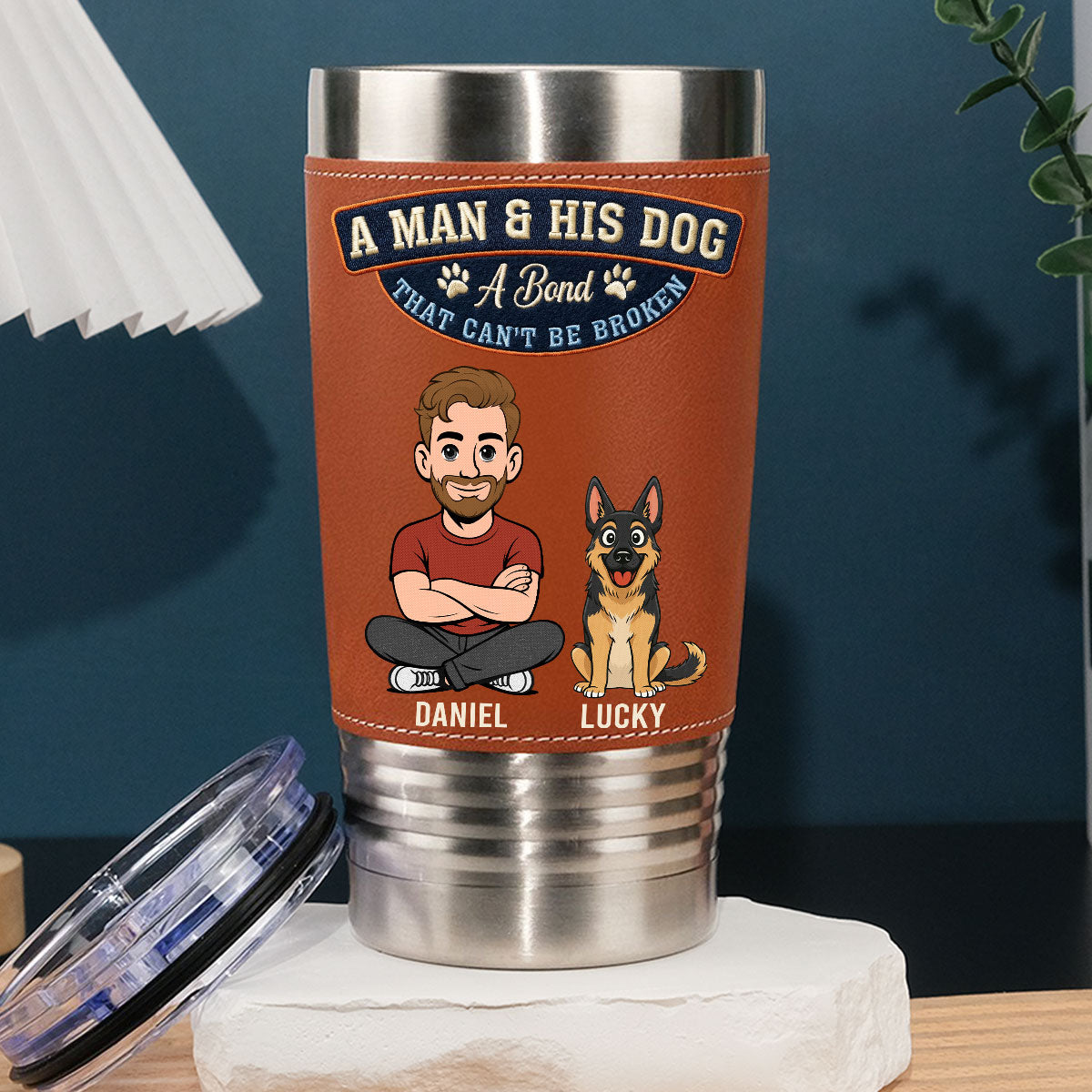 Custom Christmas Birthday Gifts For Dog Dad, Dog Lovers • Forever My Dog - Personalized Leather Tumbler