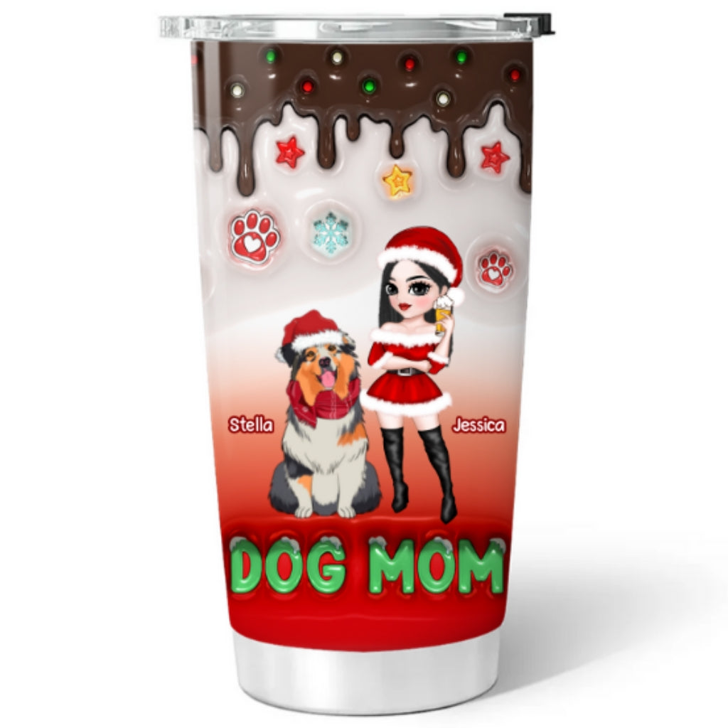 Custom Christmas Birthday Gifts For Pet Lovers • Dog Mom Standing - Personalized 3D Inflated Effect Tumbler