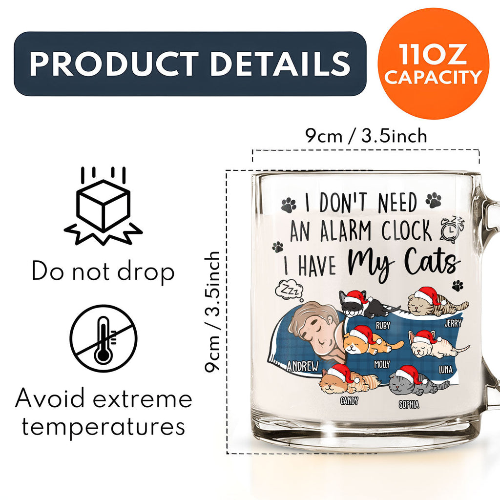 Custom Mother's day Birthday Gifts For Cat Mom, Cat Lovers • My Cat Alarm Clock - Personalized Glass Mug