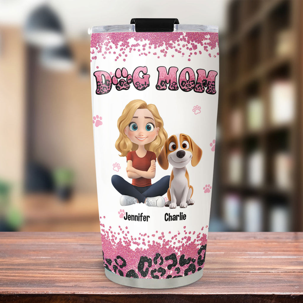 Custom Mother's day Birthday Gifts For Dog Mom, Dog Lovers • Dog Mom Pink Leopard - Personalized Tumbler