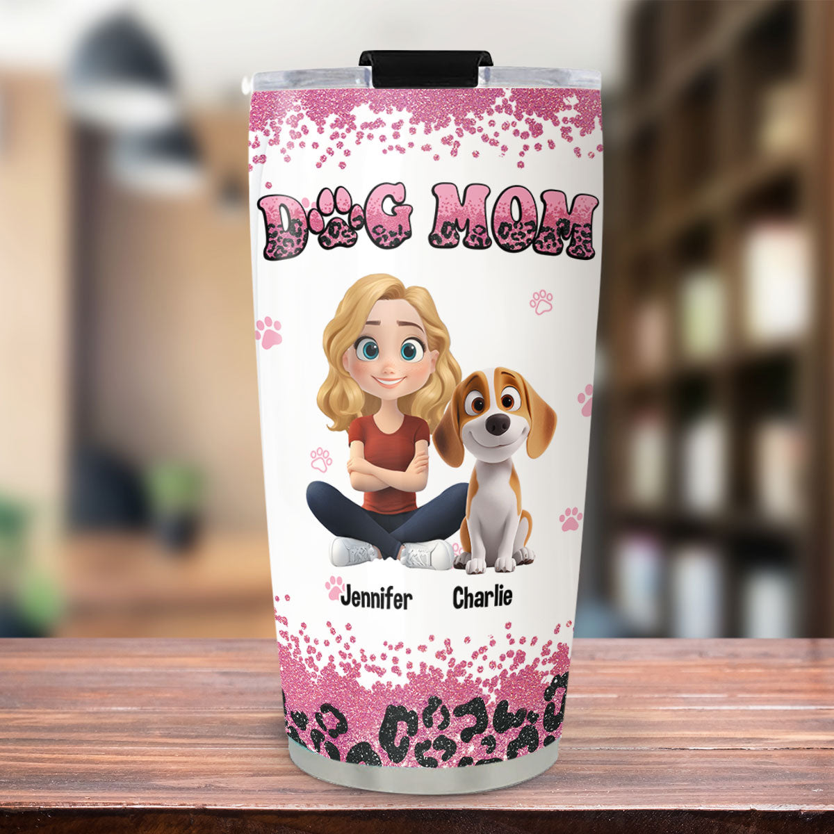 Custom Mother's day Birthday Gifts For Dog Mom, Dog Lovers • Dog Mom Pink Leopard - Personalized Tumbler