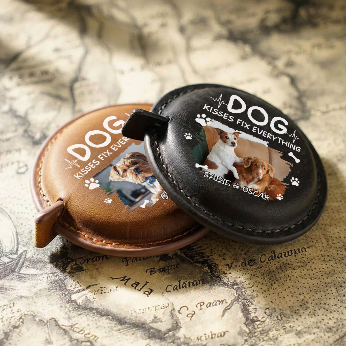 Dog Kisses Photo - Personalized Leather Tape Measure