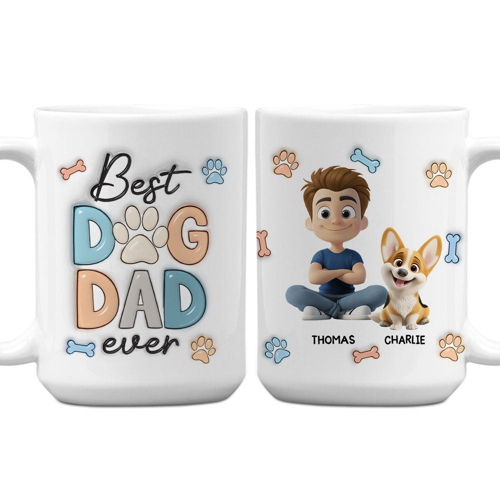 Custom Father's day Birthday Gifts For Dog Dad, Dog Lovers • Best Dog Dad Version 2 - Personalized 3D Inflated Effect Mug
