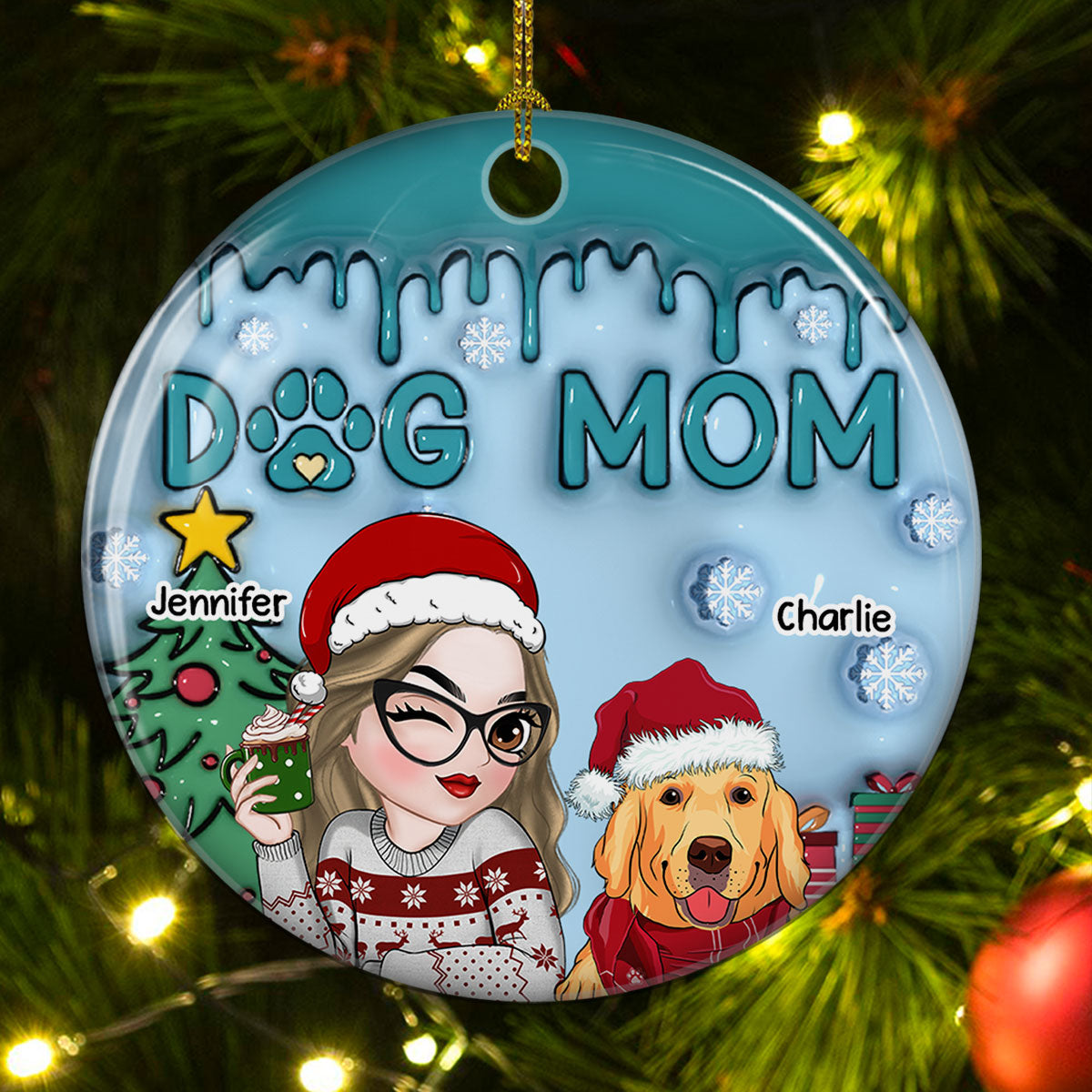 Lovely Dog Mom - Personalized 3D Inflated Effect Ceramic Ornament