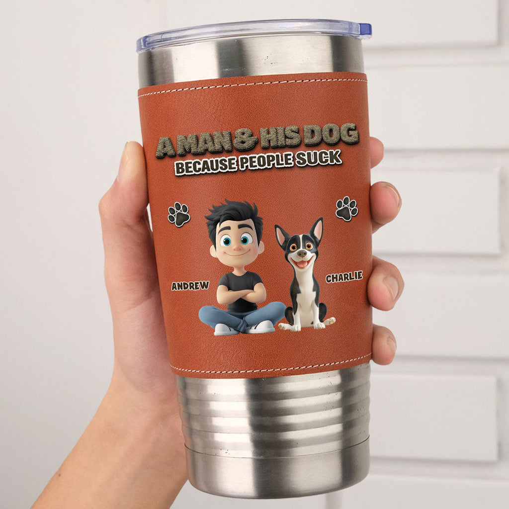 Custom Christmas Birthday Gifts For Dog Dad, Dog Lovers • Silence Dog Time - Personalized Leather Tumbler