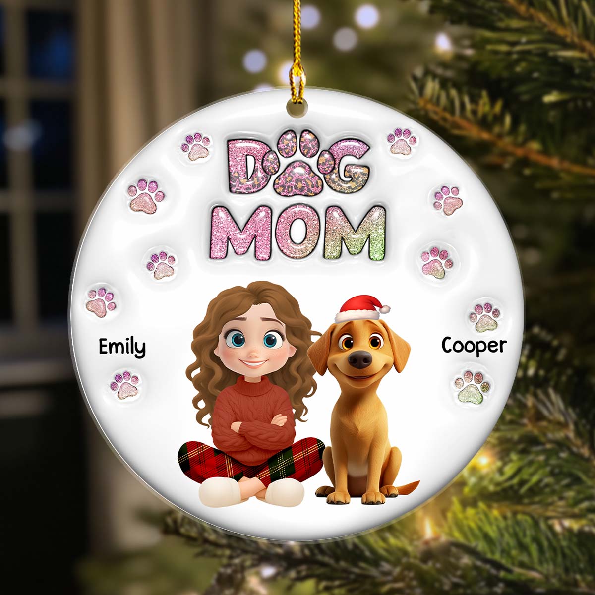 Custom Christmas Decor Home Birthday Gifts For Dog Lovers • Dog Mom Lovely Chibi - Personalized 3D Inflated Effect Acrylic Ornament