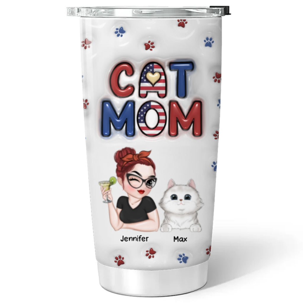 Custom Mother's day Birthday Gifts For Pet Mom, Pet Lovers • Lovely Cat Mom Version 3 - Personalized 3D Inflated Effect Tumbler