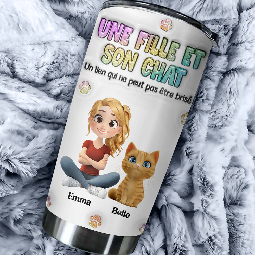 Custom Christmas Birthday Gifts For Cat Mom, Cat Lovers • Gobelet Personnalisé En Effet 3D Gonflé - Une Fille Et Son Chat