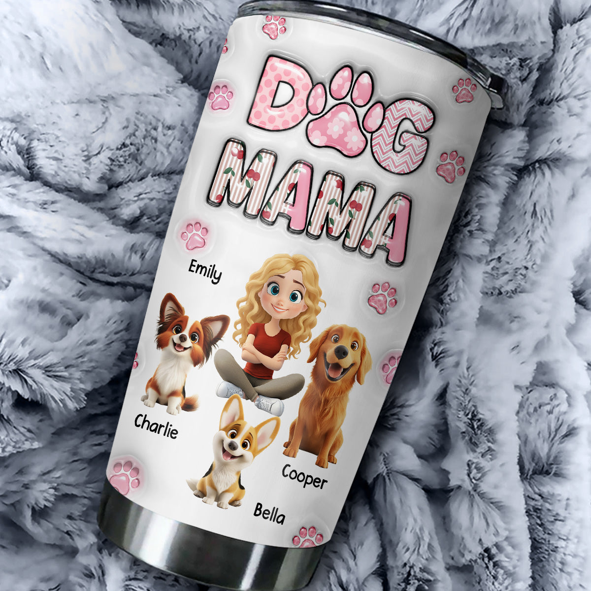 Custom Christmas Birthday Gifts For Dog Mom, Dog Lovers • Cherry On Top Version 2 - Personalized 3D Inflated Effect Tumbler