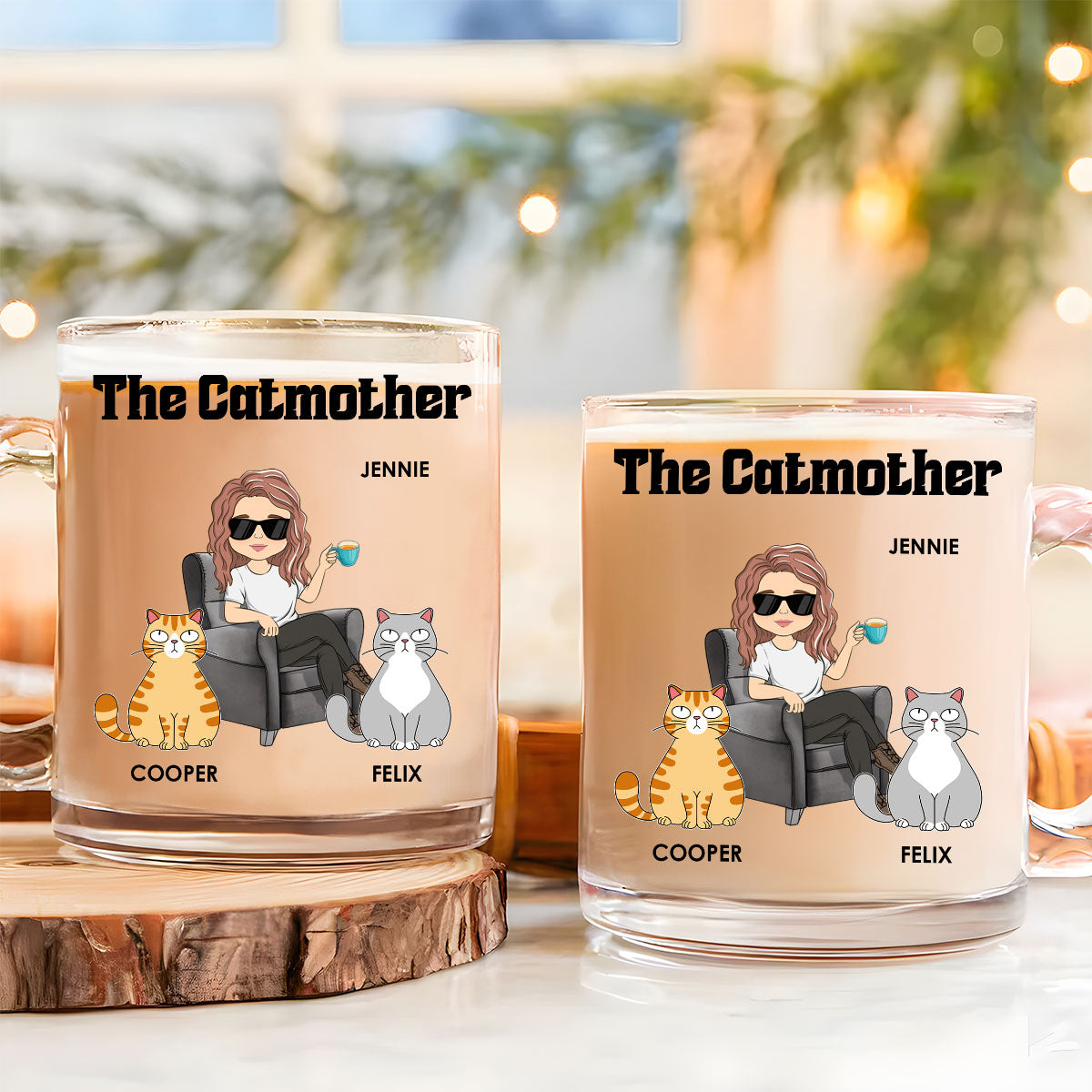 Custom Mother's day Birthday Gifts For Cat Mom, Cat Lovers • The Catmother - Personalized Glass Mug