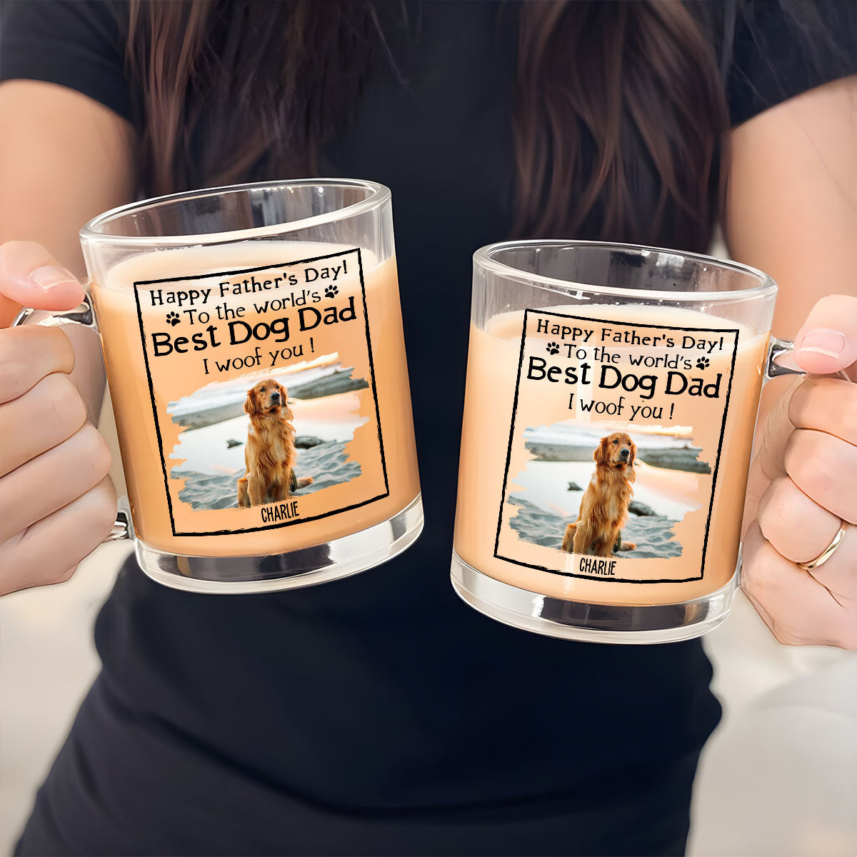 Custom Photo Father's day Birthday Gifts For Dog Dad, Dog Lovers • Happy Dog Dad Mum Photo - Personalized Glass Mug