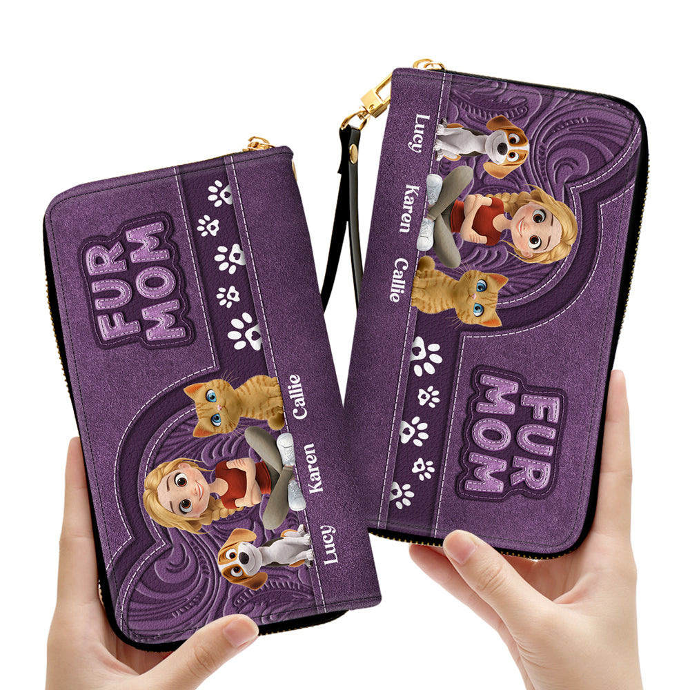 Chibi Cartoon Pet Mom - Personalized Leather Wallet