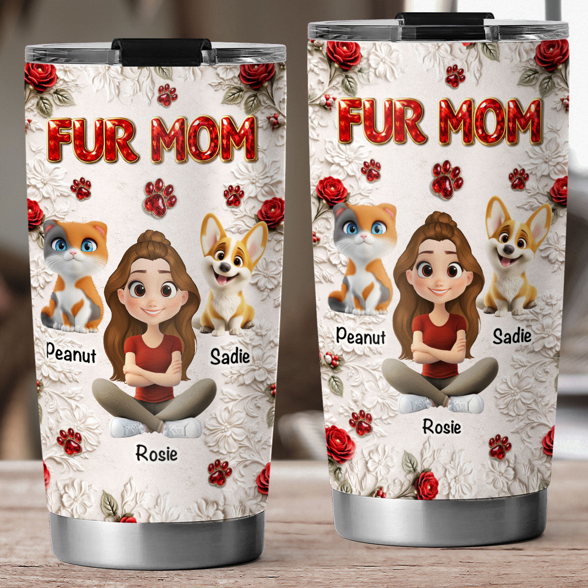 Custom Christmas Birthday Gifts For Cat Lovers • Floral Pet Mom - Personalized 3D Effect Tumbler