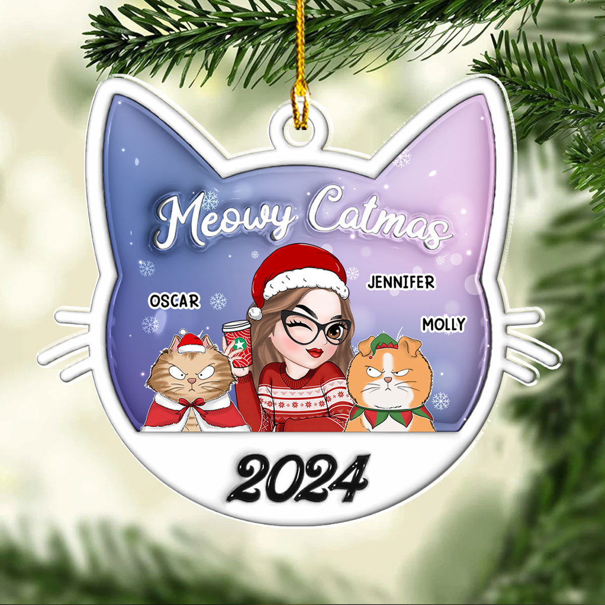Meowy Catmas Cat Mom - Personalized 3D Inflated Effect Acrylic Ornament