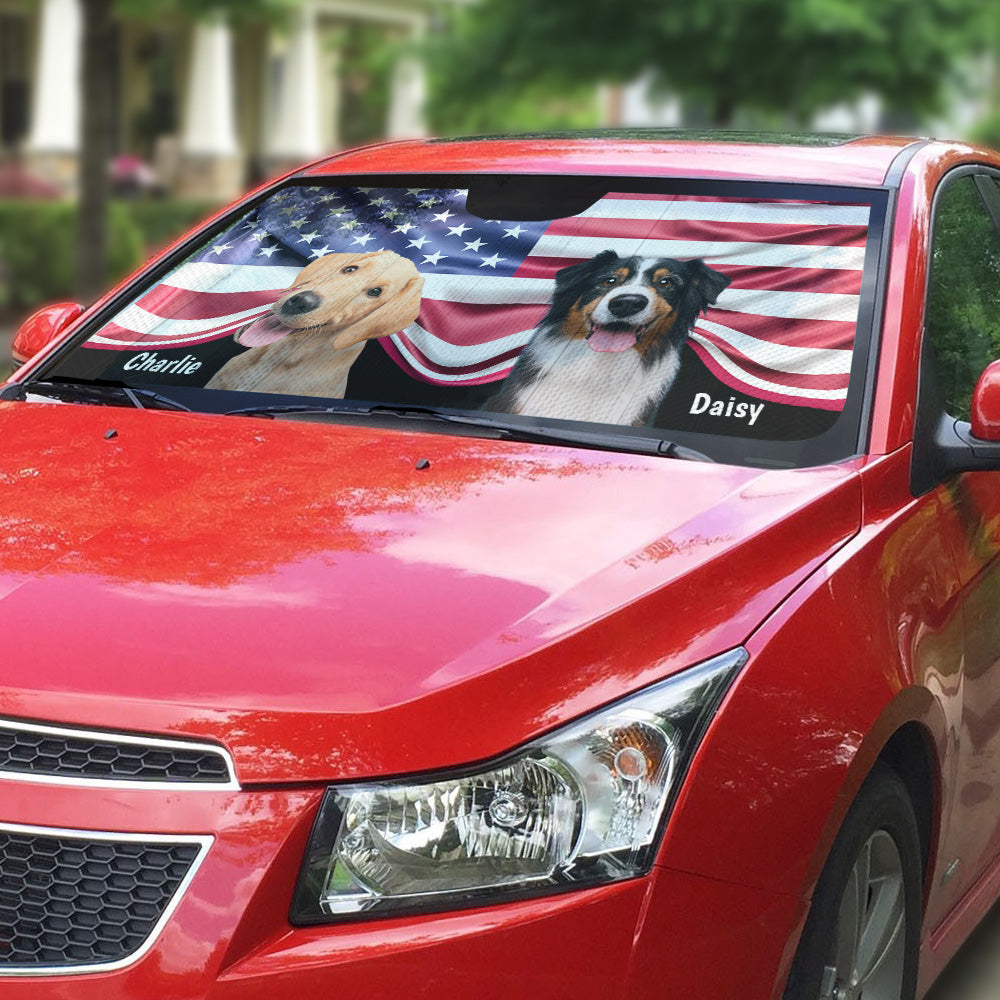 Custom Christmas Birthday Gifts Car Accessories for Dog Parents • Proud American Dogs Photo - Personalized Car Sunshade