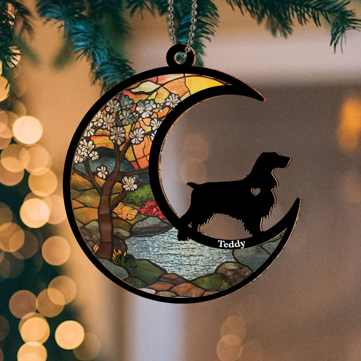 Custom Christmas Memorial Sympathy Gifts For Dogs, Cats • Dont Cry Because It Is Over - Personalized Suncatcher Ornament