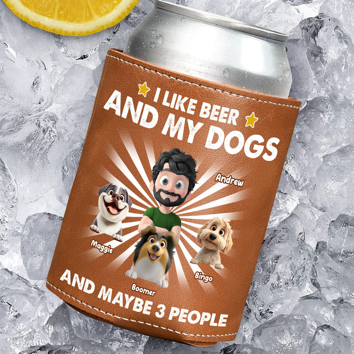 I Like Beer - Personalized Leather Can Cooler Holder