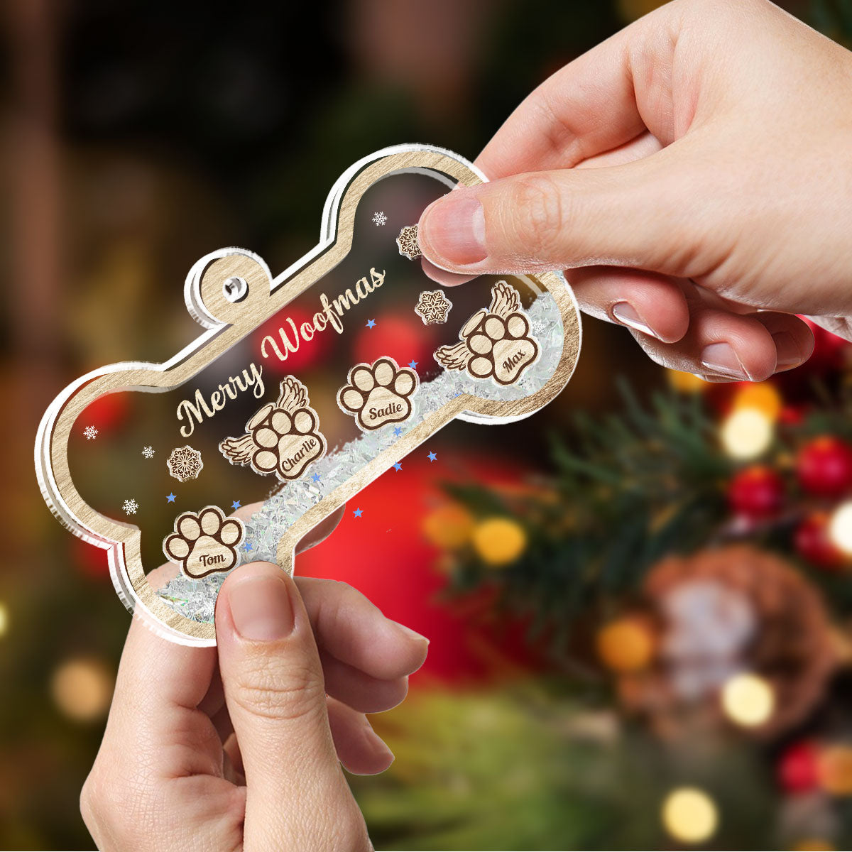 Paw Merry Woofmas - Personalized Acrylic Shaker Ornament