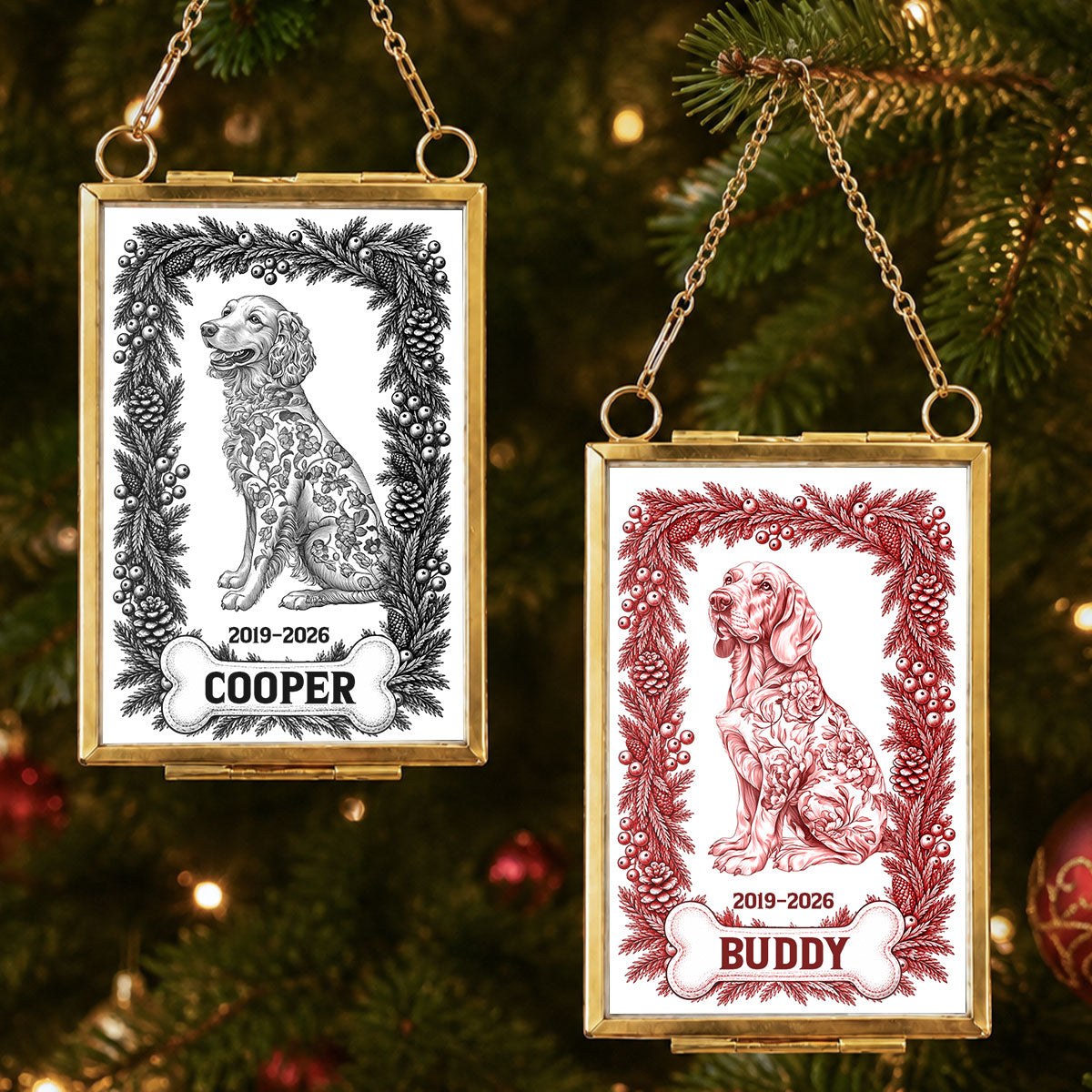 Custom Christmas Decor Home Birthday Gifts For Dog Lovers • Forever In Our Christmas Memories - Personalized Metal Frame Ornament