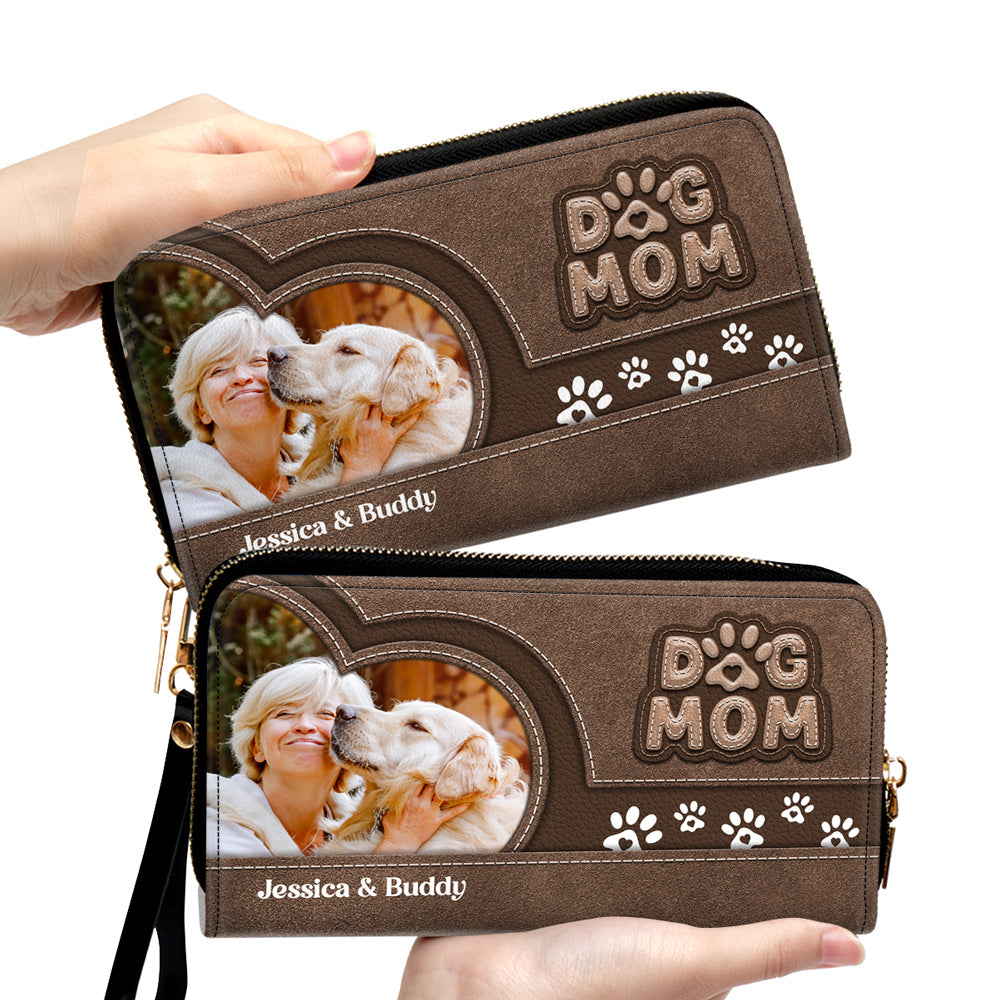 Chibi Cartoon Dog Mom Photo - Personalized Leather Wallet