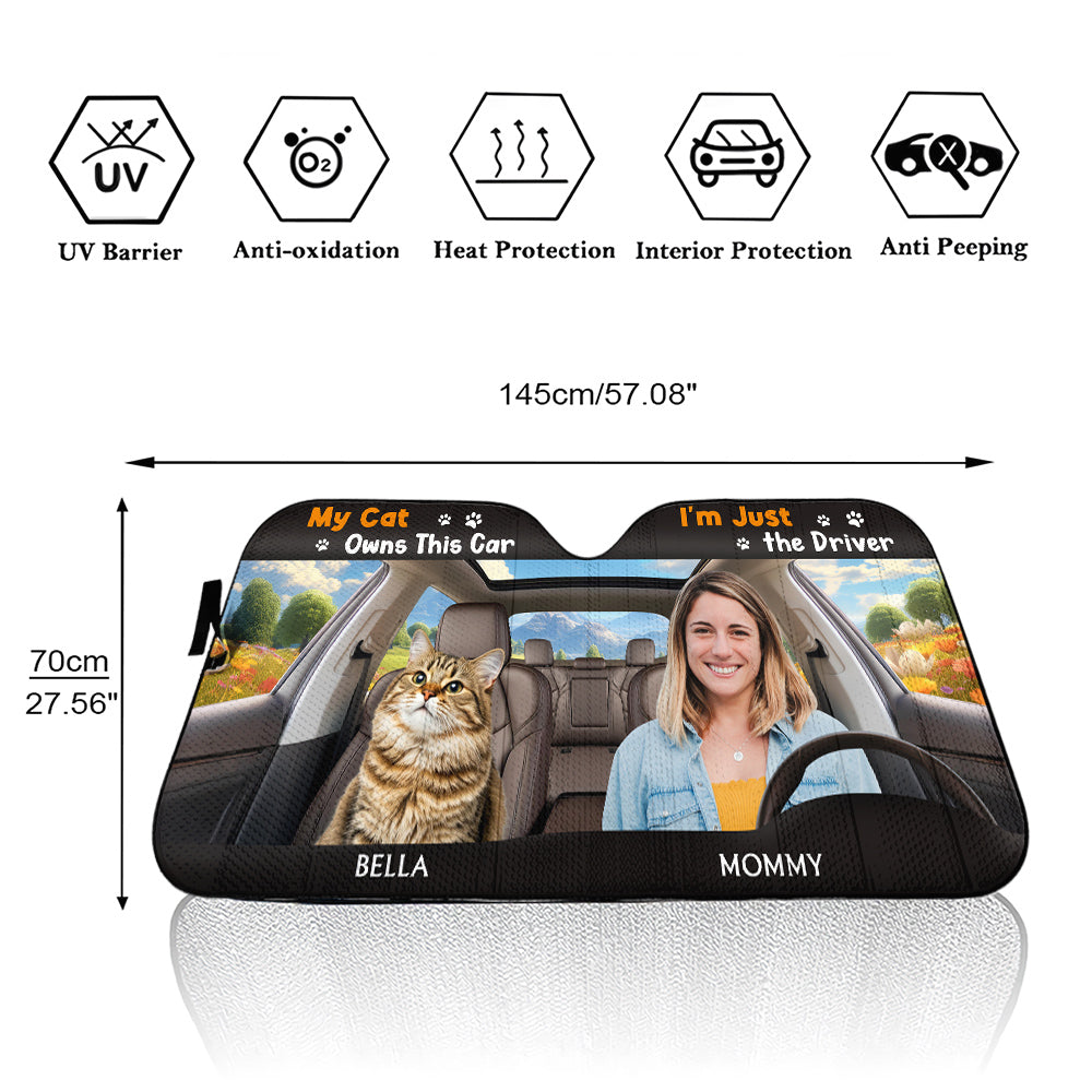 Custom Christmas Birthday Gifts Car Accessories for Cat Parents • My Cats Owns This Car Photo - Personalized Car Sunshade