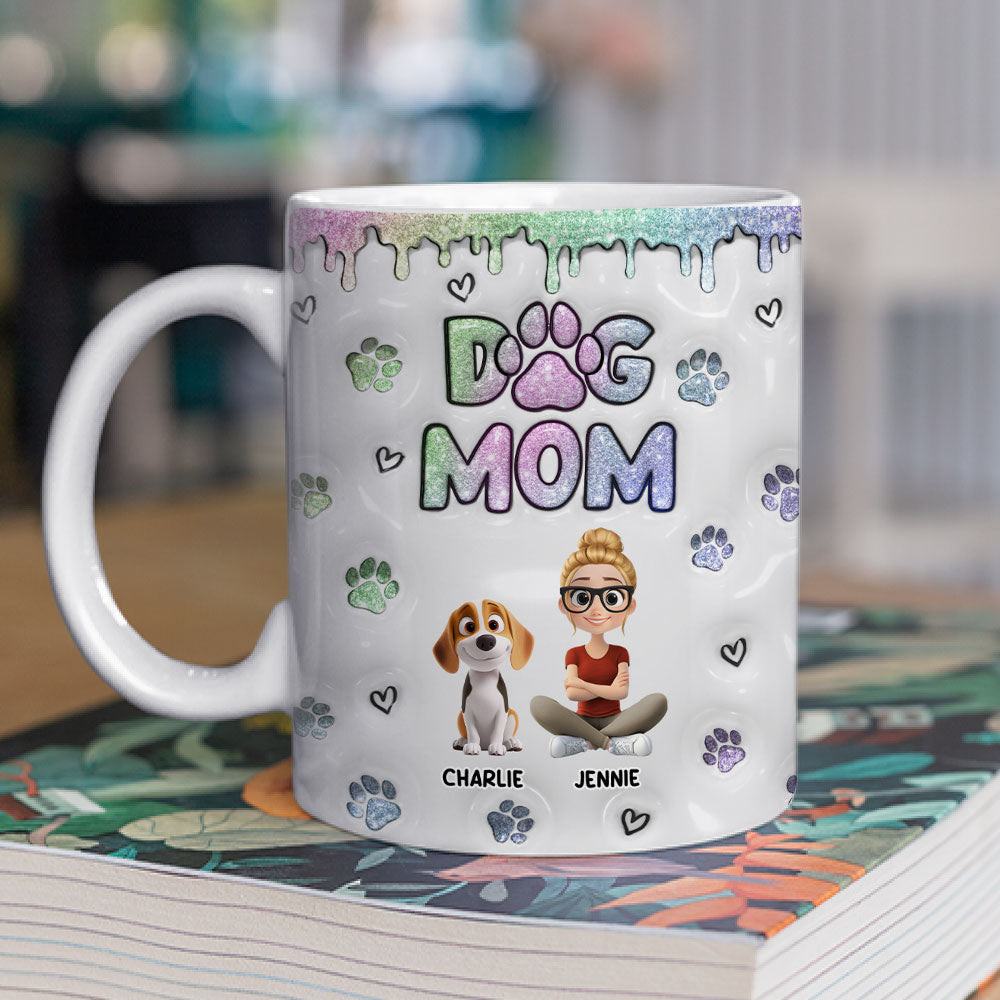 Custom Christmas Birthday Gifts For Dog Mom, Dog Lovers • Lovely Chibi Dog Mom - Personalized 3D Inflated Effect Mug