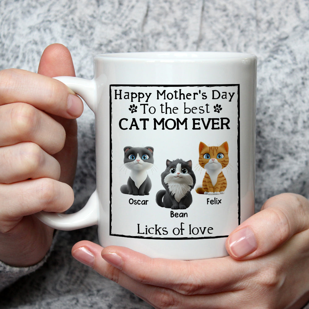 Custom Mother's Father's day Birthday Gifts For Cat Lovers • Licks Of Love Cat Ver - Personalized Coffee Mug