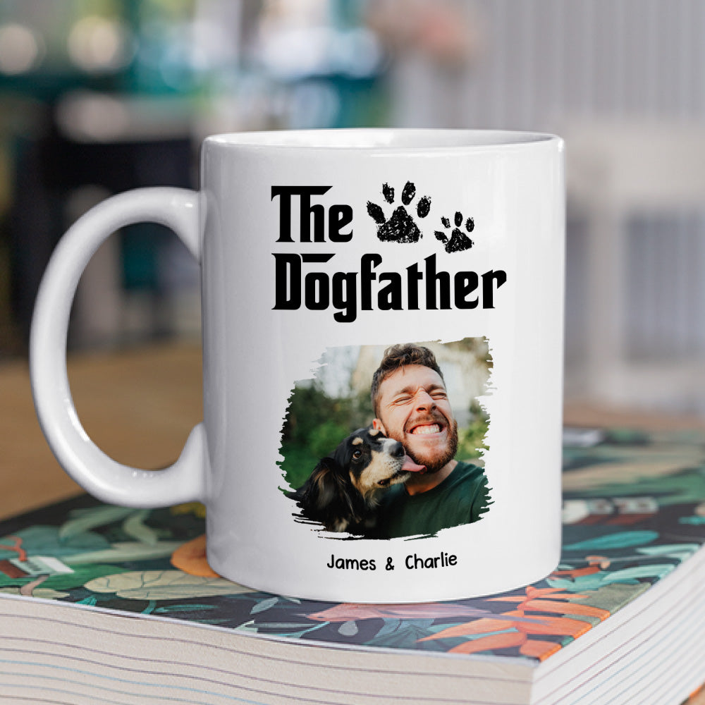 Custom Photo Father's day Birthday Gifts For Dog Dad, Dog Lovers • White Cool Dog Father Photo - Personalized Coffee Mug