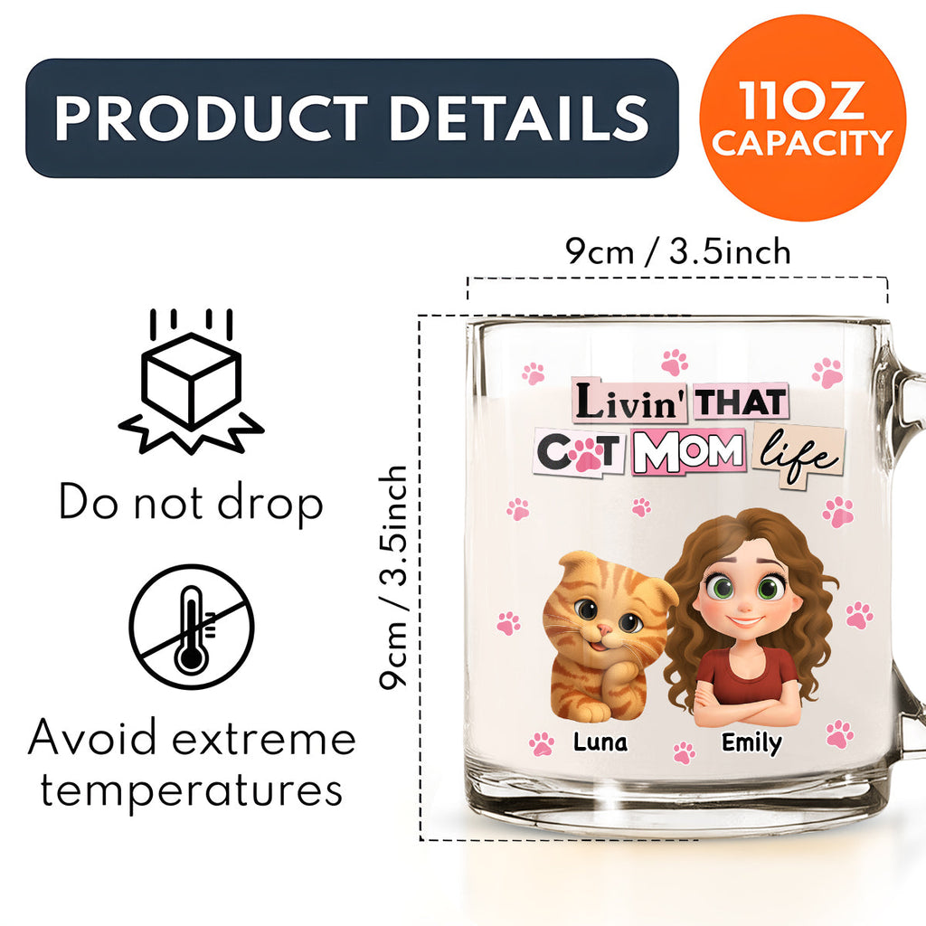 Custom Christmas Birthday Gifts For Cat Mom, Cat Lovers • Just A Cat Mom - Personalized Glass Mug