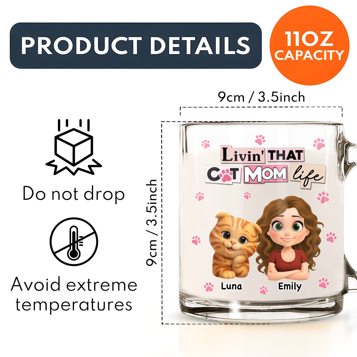 Custom Christmas Birthday Gifts For Cat Mom, Cat Lovers • Just A Cat Mom - Personalized Glass Mug