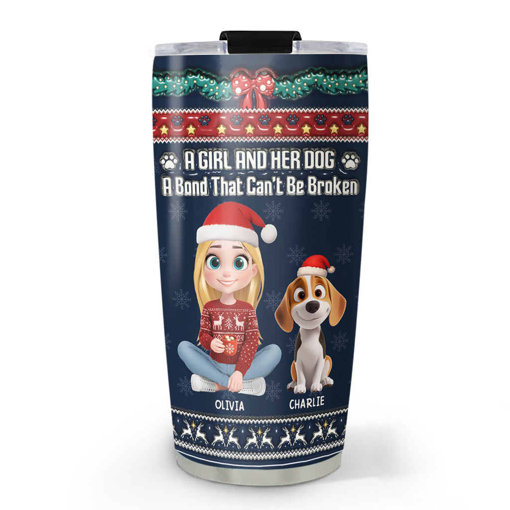 Custom Christmas Birthday Gifts For Dog Mom, Dog Lovers • Christmas A Girl And Her Dog - Personalized 3D Inflated Effect Tumbler