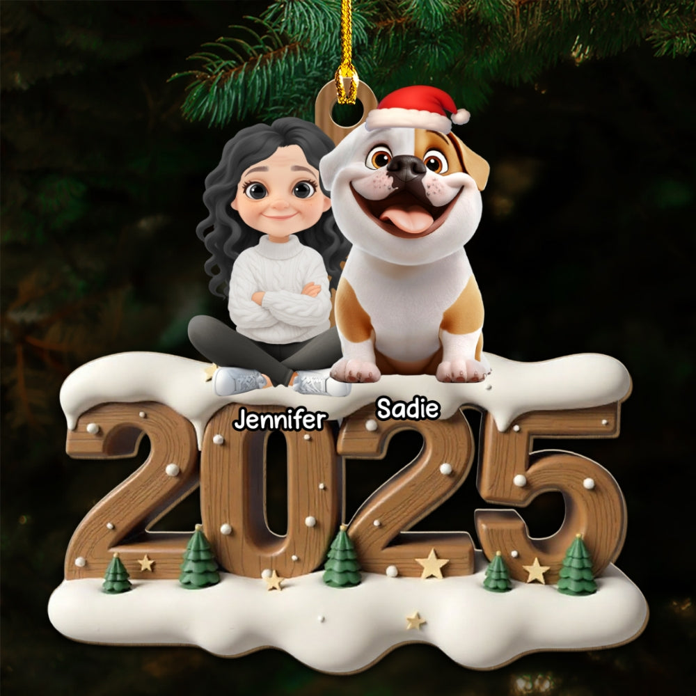 Custom Christmas Decor Home Birthday Gifts For Dog Mom, Dog Lovers • Us From This Year - Personalized 3D Effect Wood Ornament