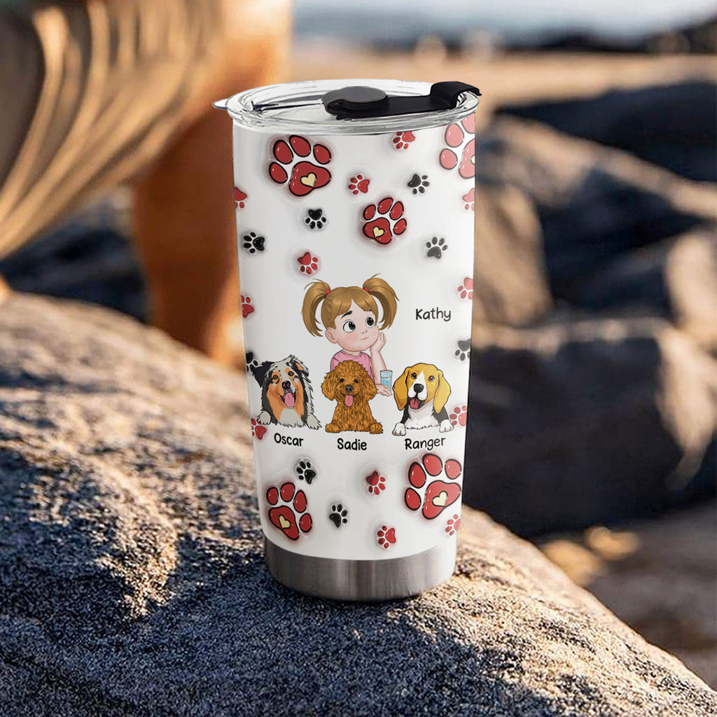 Custom Mother's day Birthday Gifts For Pet Mom, Pet Lovers • Love Dog Family - Personalized 3D Inflated Effect Tumbler