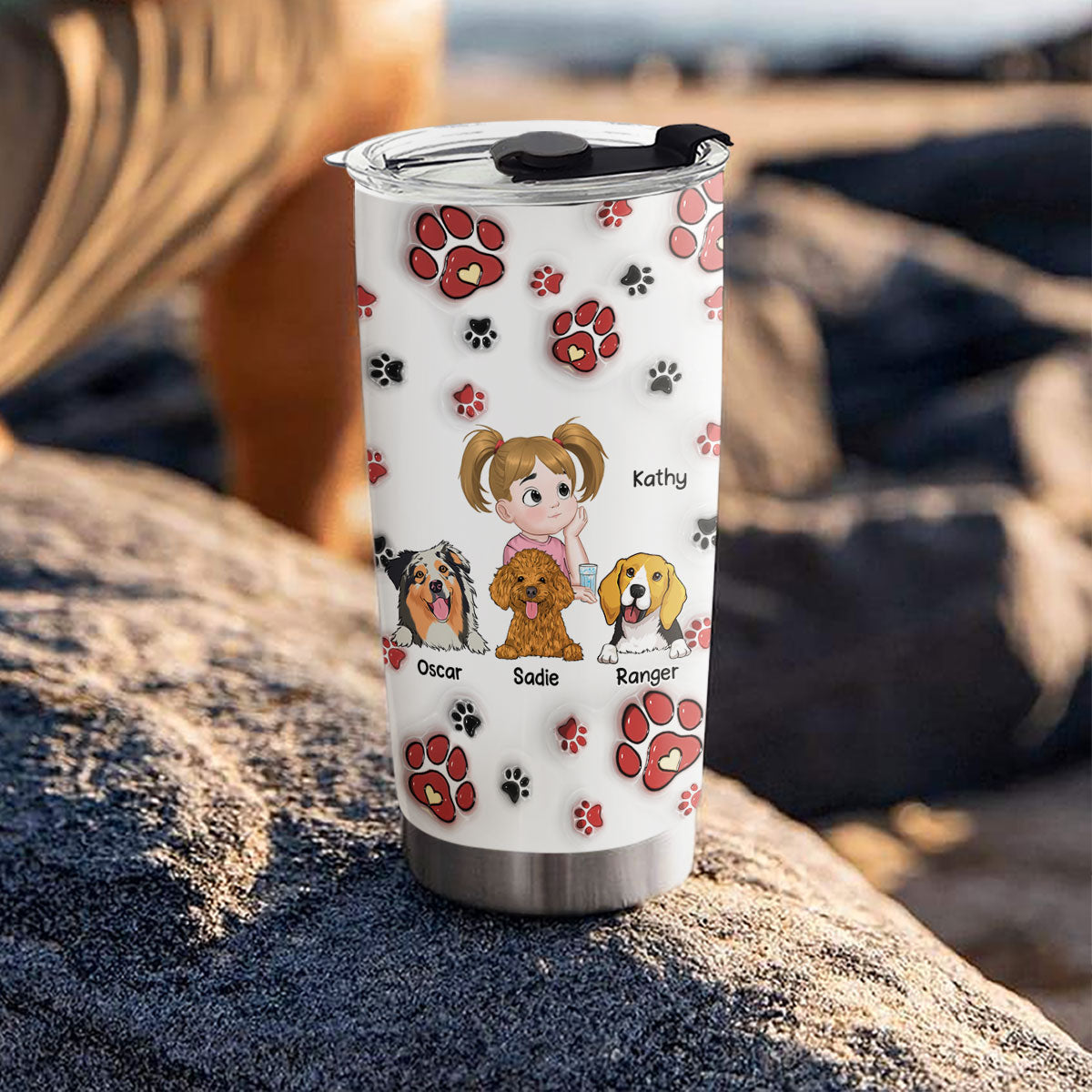 Custom Mother's day Birthday Gifts For Pet Mom, Pet Lovers • Love Dog Family - Personalized 3D Inflated Effect Tumbler