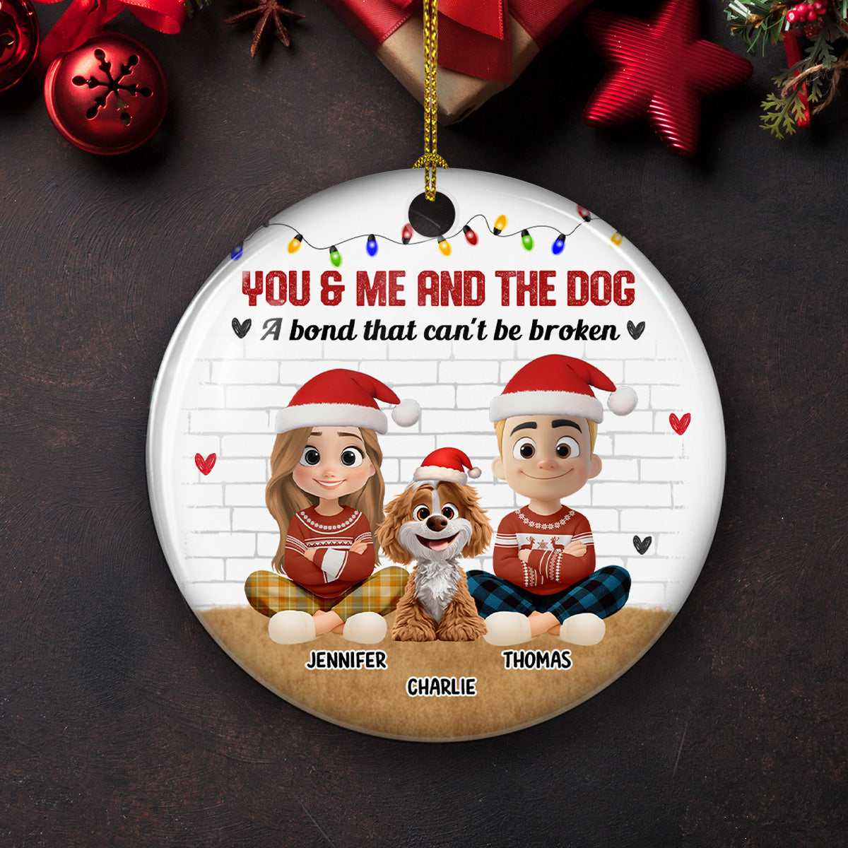 Custom Christmas Decor Home Birthday Gifts For Dog Lovers • You Me And The Dog Snow Ver - Personalized Ceramic Ornament